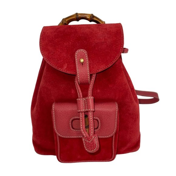 Vintage GUCCI Suede Red Bamboo Backpack (Mini) - Picture 4 of 7